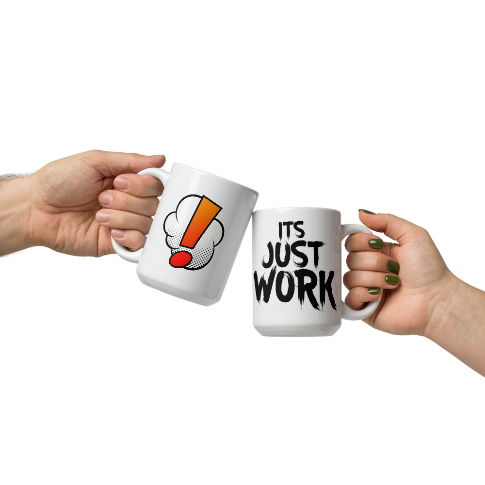 White glossy "WORK" mug