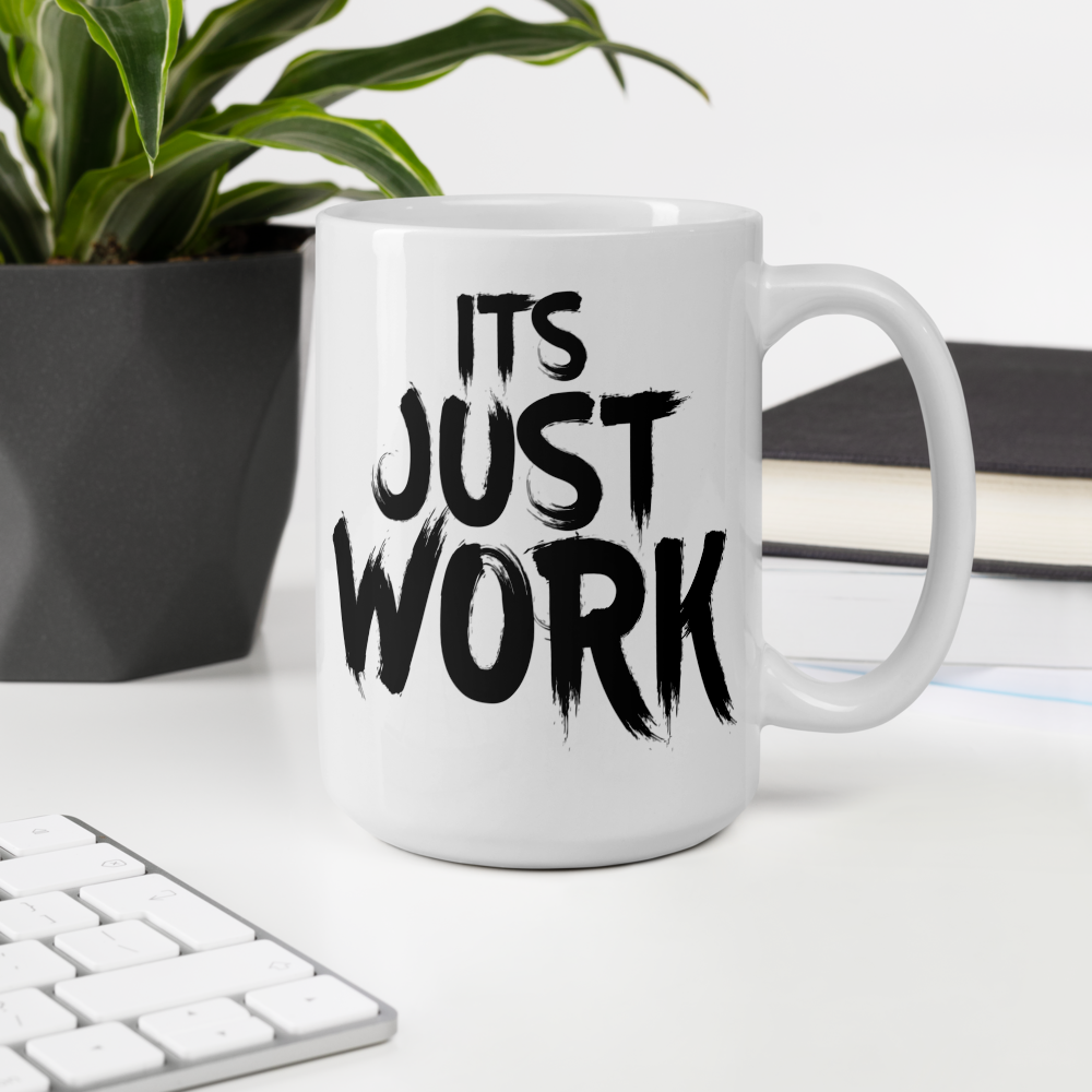 White glossy "WORK" mug